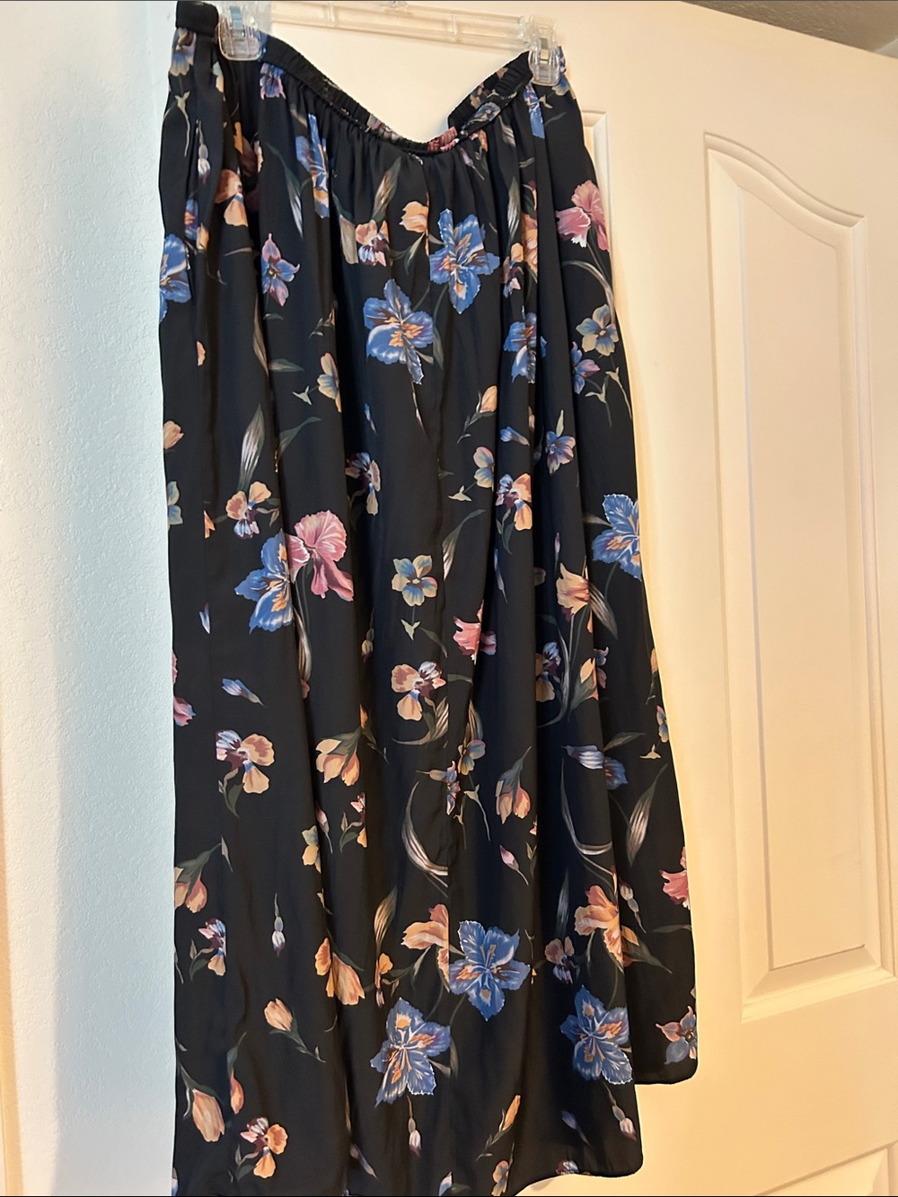 Tahari Black Maxi Skirt with Blue and Pink Floral Print